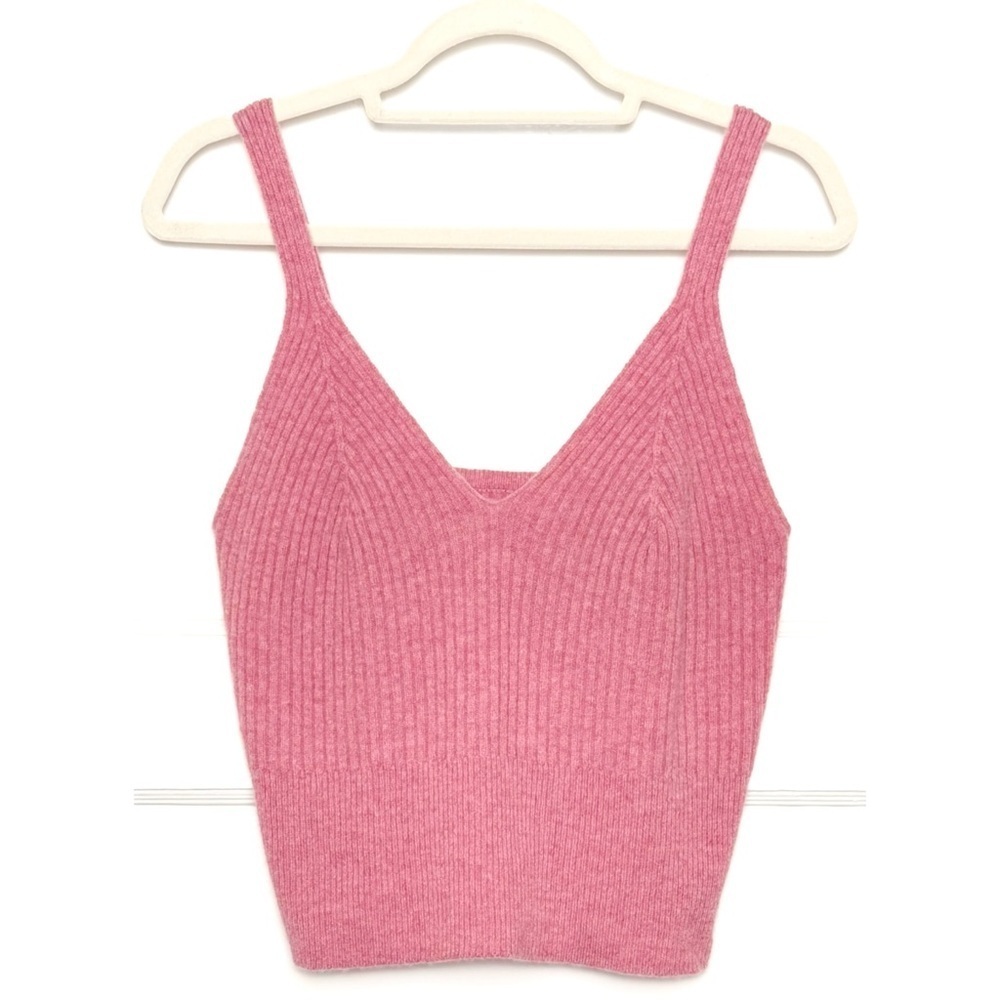 SANDRO Wool‎ Rib Knit Sleeveless V-Neck Slim Cropped Camisole Sweater Tank Top L - Picture 4 of 12